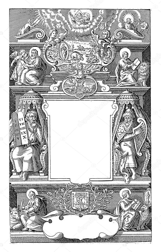 Architectural wall with various Biblical scenes, Jaspar de Isaac, 1631