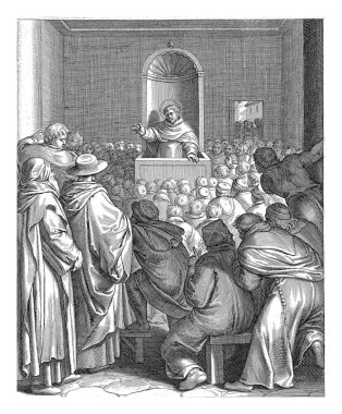 Thomas Aquinas preaches in Paris, where he was sent in 1246 and became a student of the German philosopher Albertus Magnus.
