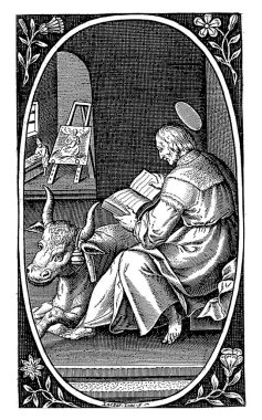 Lucas the Evangelist in his painting studio, Jaspar de Isaac, 1564 - 1654