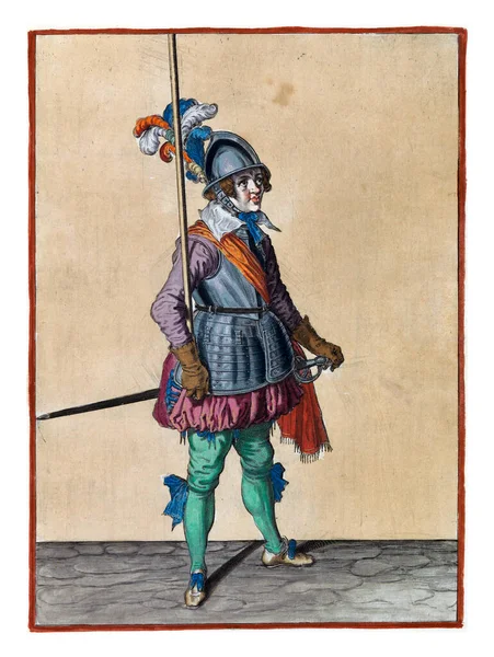 Soldier Full Length Right Holding Spear Lance His Right Hand — Φωτογραφία Αρχείου