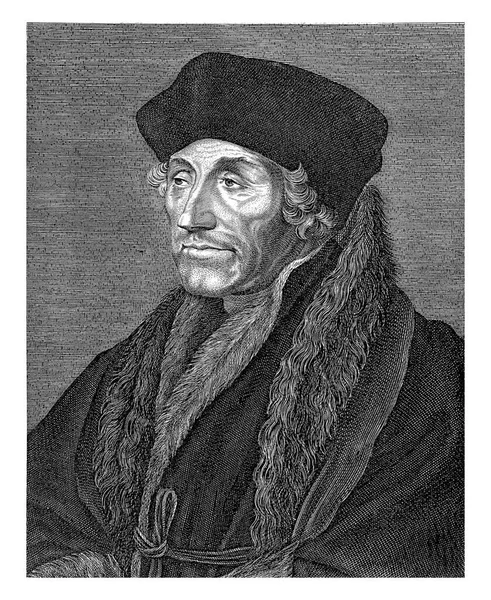 Портретный Бюст Ученого Desiderius Erasmus Портретом Стих Латыни Справа Голландский — стоковое фото