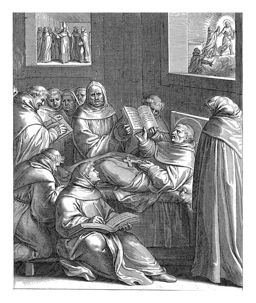 Thomas Aquinas His Deathbed Reading Book Holding Crucifix His Hands — Stock Fotó
