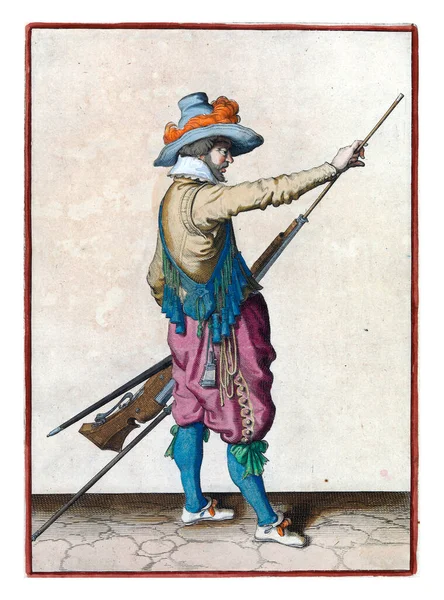 Soldier Full Length Right Holding Musket His Left Hand His — Zdjęcie stockowe