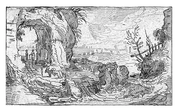 Rocky Landscape Path Waterfall Anonymous 1600 1699 — Zdjęcie stockowe