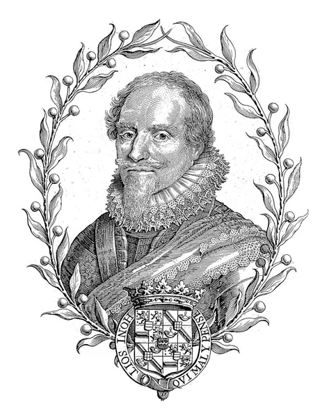 Portrait Maurice Oval Orange Branches Center His Coat Arms Crown — Zdjęcie stockowe