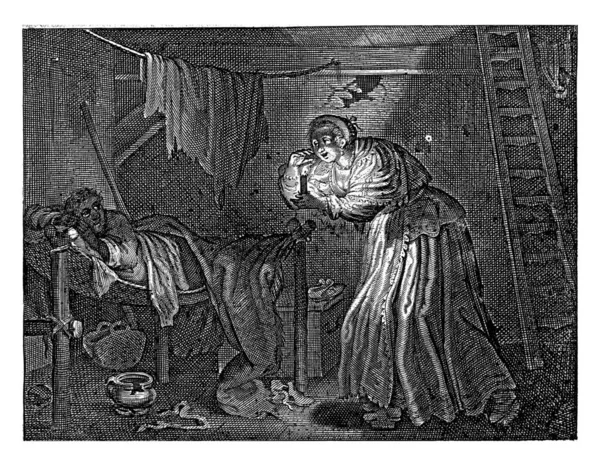 Misandere Visits Her Husband Euglottus Night Speak Him His Adultery — Zdjęcie stockowe