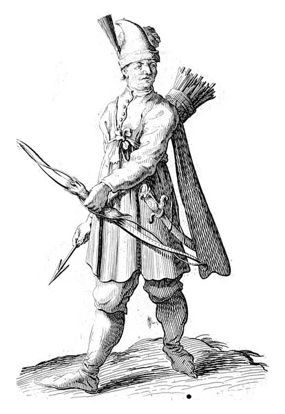 Archer Feathered Hat His Head Bow Arrow His Hands Print — Fotografia de Stock