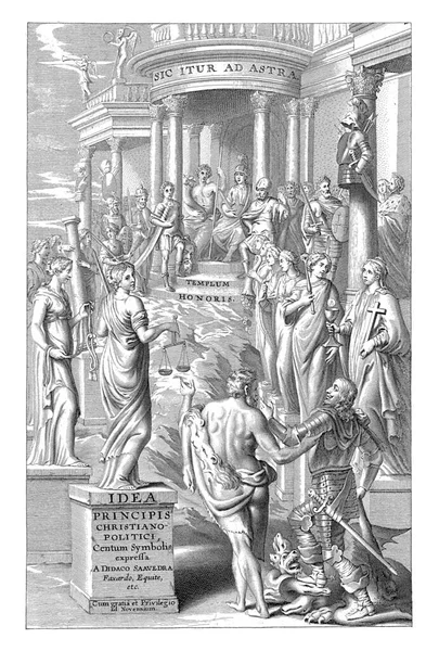 Herkules Führt Einen Menschen Durch Personifikationen Von Tugenden Zum Tempel — Stockfoto