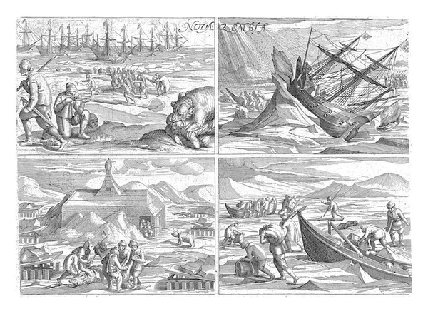 Sheet Four Copies Original Illustrations Travelogue Willem Barendsz Jacob Van — Stok fotoğraf