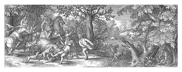 Richly Dressed Gentleman Shoots Bear Back His Horse Another Gentleman — 스톡 사진
