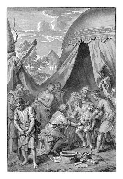 Abraham Circumcises His Son Ishmael Helped Members His Family Foreground — Stok Foto