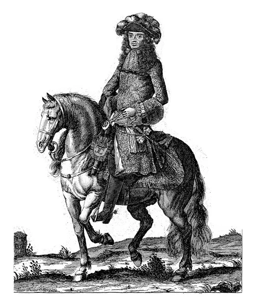 Portrait Charles King England Horseback Bottom Margin Name Position English — Stock Photo, Image