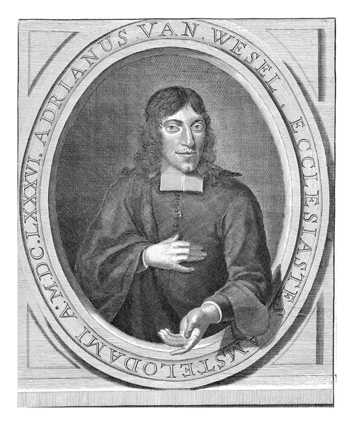 Half Length Portrait Amsterdam Preacher Adriaan Wesel Oval Latin Edge — Stockfoto