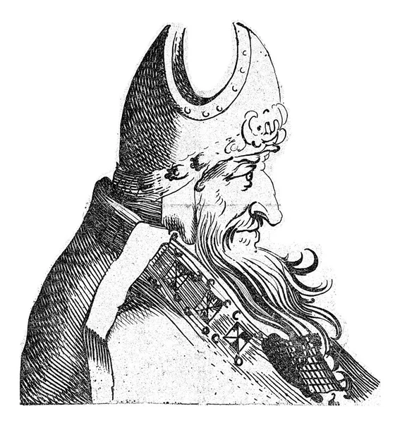 Portrait Bishop Long Beard Miter Head Episcopal Robe Shoulders – stockfoto