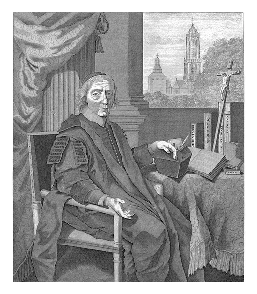 Portrait Father Abraham Van Brienen His Study View Dom Tower — Zdjęcie stockowe