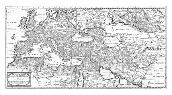 Weltkarte Der Antike Unten Links Die Titelkartusche Mit Einer Erklärung — Stockfoto