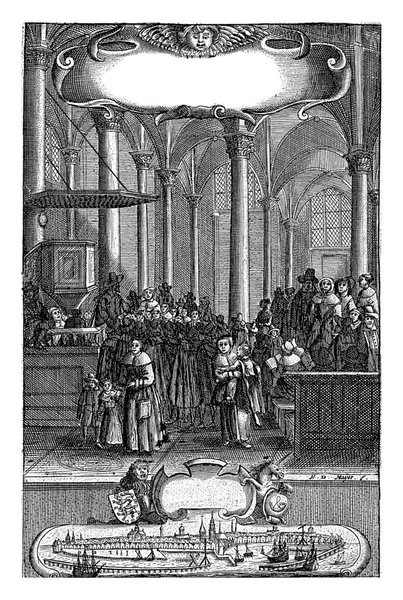 Interior Church Crowd People Left Pulpit Middle Cartouche View Port — Stockfoto