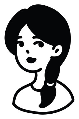 Saçları Fransız örgülü bir kız, ikon çizimi, beyaz arka planda vektör.