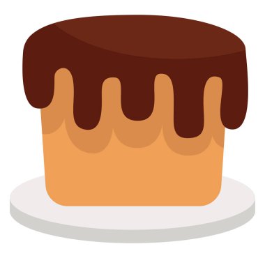 Tabakta çikolatalı pasta, ikon çizimi, beyaz arka planda vektör.