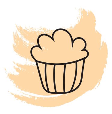 Krem şantili kek, ikon çizimi, beyaz arka planda vektör.