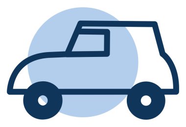 Açık yol mavi arabası, simge illüstrasyonu, beyaz arkaplanda vektör