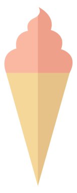 Bir külahta pembe dondurma, simge çizimi, beyaz arkaplanda vektör