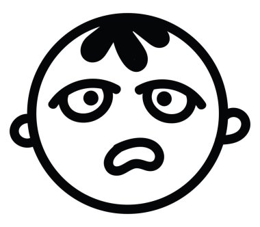 Gözlüklü endişeli çocuk, ikon çizimi, beyaz arka planda vektör