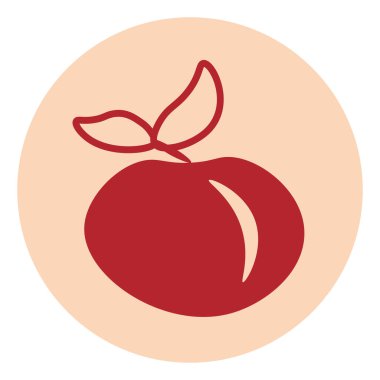 Kırmızı şeftali, simge illüstrasyonu, beyaz arkaplanda vektör