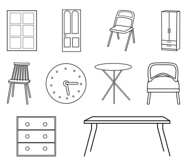 Ev ögeleri, simge illüstrasyonu, beyaz arkaplan üzerindeki vektör