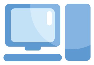 Mavi bilgisayar, simge illüstrasyonu, beyaz arkaplanda vektör