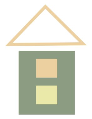 İki pencereli yeşil ev, simge illüstrasyonu, beyaz arkaplanda vektör