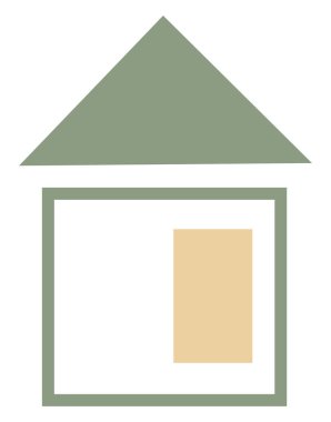 Yeşil çatılı ev, simge illüstrasyonu, beyaz arkaplanda vektör