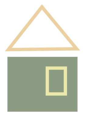 Küçük pencereli yeşil renkli ev, simge illüstrasyonu, beyaz arkaplanda vektör