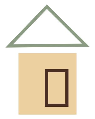 Büyük pencereli bej bir ev, simge illüstrasyonu, beyaz arkaplanda vektör