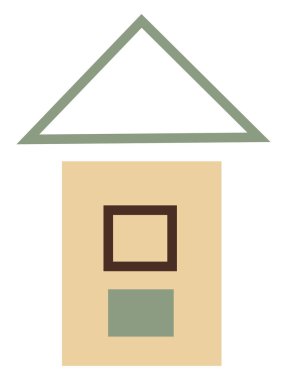 İki pencereli kahverengi kulübe, simge illüstrasyonu, beyaz arkaplanda vektör