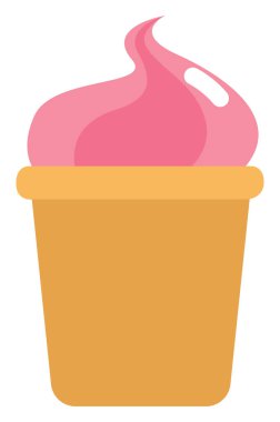 Waffle kabında pembe çilekli dondurma, ikon illüstrasyonu, beyaz arkaplanda vektör