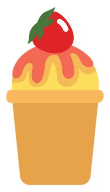 Bardakta sarı dondurma, ikon illüstrasyonu, beyaz arkaplanda vektör