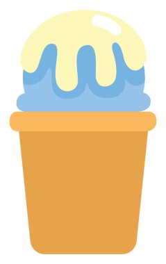 Bardakta mavi dondurma, ikon illüstrasyonu, beyaz arkaplanda vektör