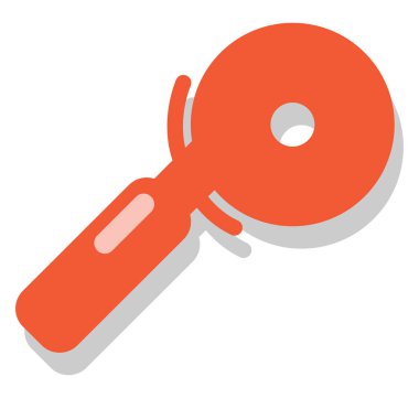 Kırmızı pizza kesicisi, simge illüstrasyonu, beyaz arkaplanda vektör