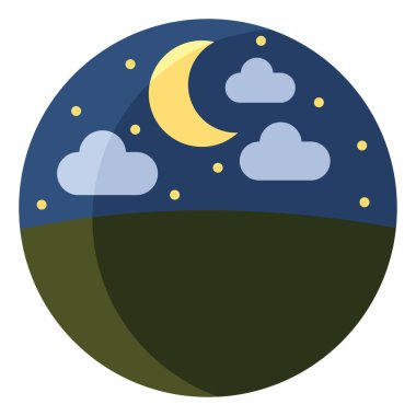 Gece alan, simge illüstrasyonu, beyaz arkaplan üzerindeki vektör