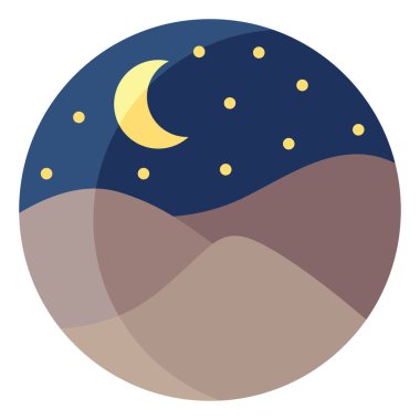 Gece çöl, simge illüstrasyonu, beyaz arkaplanda vektör
