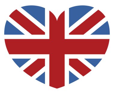 İngiltere 'de kalp şeklinde bayrak, simge illüstrasyonu, beyaz arkaplan üzerindeki vektör