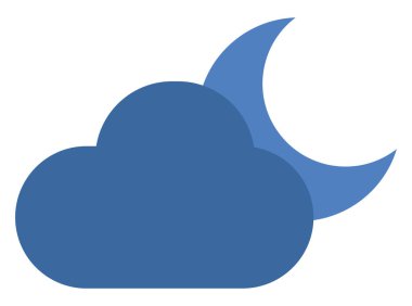 Mavi bulut ve ay, simge illüstrasyonu, beyaz arkaplanda vektör