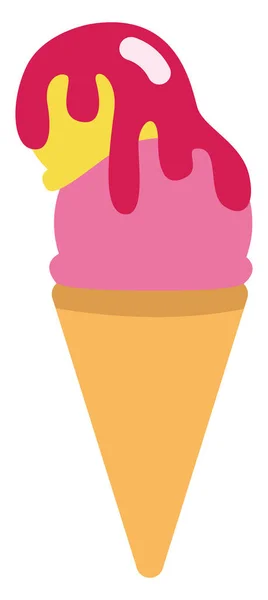 Two Scoops Ice Cream Cone Icon Illustration Vector White Background — Stock Vector