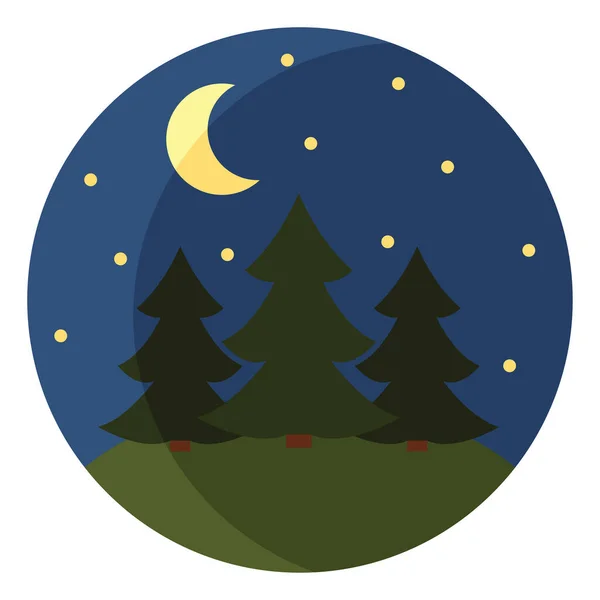 Κωνοφόρα Δάσος Νύχτα Εικονογράφηση Εικονίδιο Διάνυσμα Λευκό Φόντο — Διανυσματικό Αρχείο