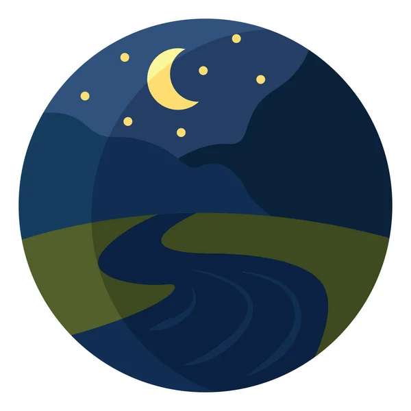 Río Por Noche Icono Ilustración Vector Sobre Fondo Blanco — Vector de stock