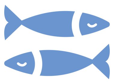 İki mavi deniz balığı, ikon illüstrasyonu, beyaz arkaplanda vektör