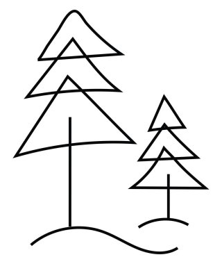 İki basit orman ağacı, simge çizimi, beyaz arkaplanda vektör