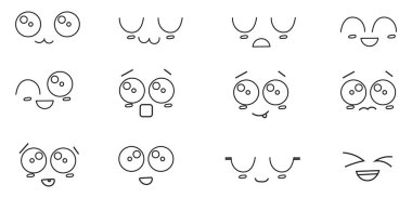 Basit yüz ifadeleri, simge illüstrasyonu, beyaz arkaplan üzerindeki vektör