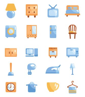 Ev malzemeleri, simge illüstrasyonu, beyaz arkaplanda vektör